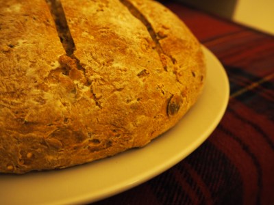 Gorgeous homemade sourdough by my Scottish friend, served on a bed of tartan