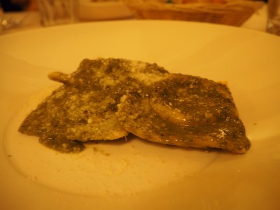 Burrata ravioli with pesto